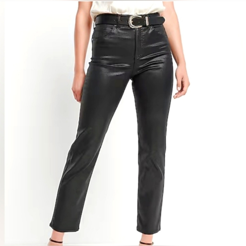 NWT Express High Waisted Black Coated Straight Ankle Pants Size 14R